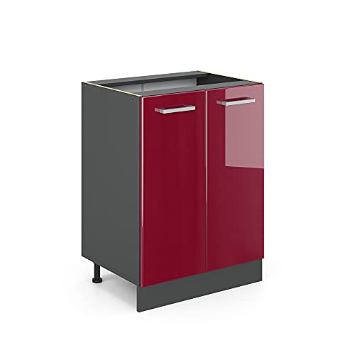 Vicco Küchenunterschrank R-Line, Bordeaux Hochglanz/Anthrazit, 60 cm ohne Arbeitsplatte von Vicco