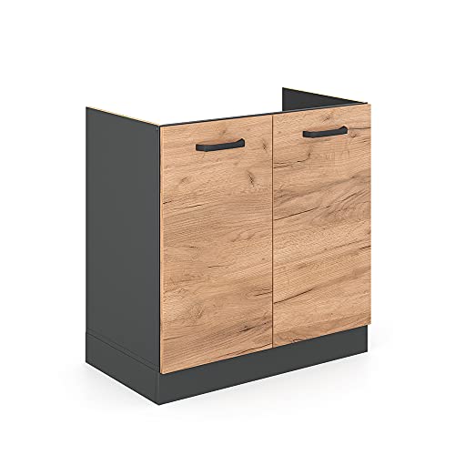 Vicco Spülenunterschrank R-Line, Goldkraft Eiche/Anthrazit, 80 cm ohne Arbeitsplatte von Vicco