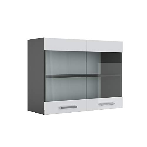 Vicco Küchenschrank Glas R-Line, Weiß Hochglanz/Anthrazit, 80 cm von Vicco