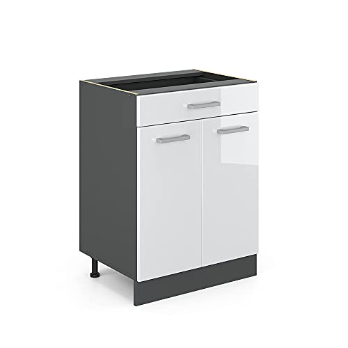 Vicco Küchenunterschrank R-Line, Weiß Hochglanz, 60 cm mit Schublade, ohne Arbeitsplatte von Vicco