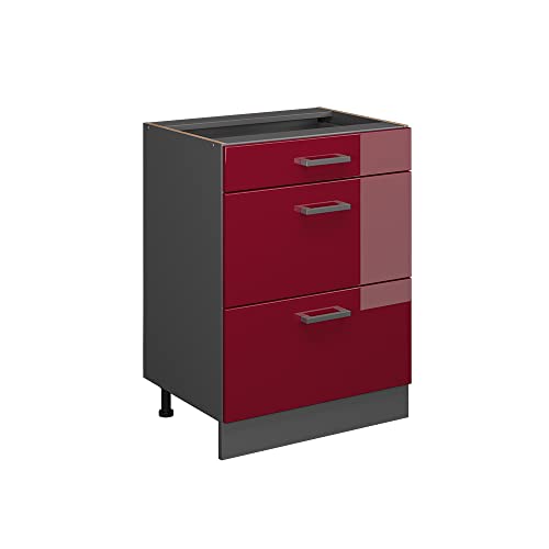Vicco Küchenunterschrank R-Line, Bordeaux Hochglanz/Anthrazit, 60 cm mit Schubladen, ohne Arbeitsplatte Vicco Küchenunterschrank R-Line, Bordeaux Hochglanz/Anthrazit, 60 cm mit Schubladen, ohne Arbeitsplatte von Vicco