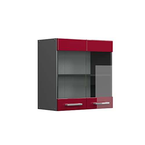 Vicco Küchenglasschrank R-Line, Glashängeschrank, Bordeaux Hochglanz/Anthrazit, 60 cm von Vicco