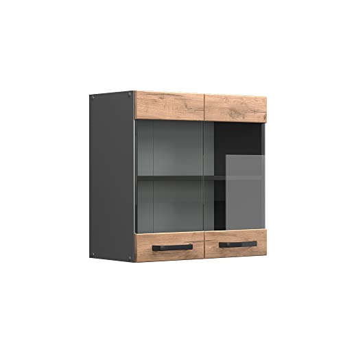 Vicco Küchenglasschrank R-Line, Glashängeschrank, Goldkraft Eiche/Anthrazit, 60 cm von Vicco