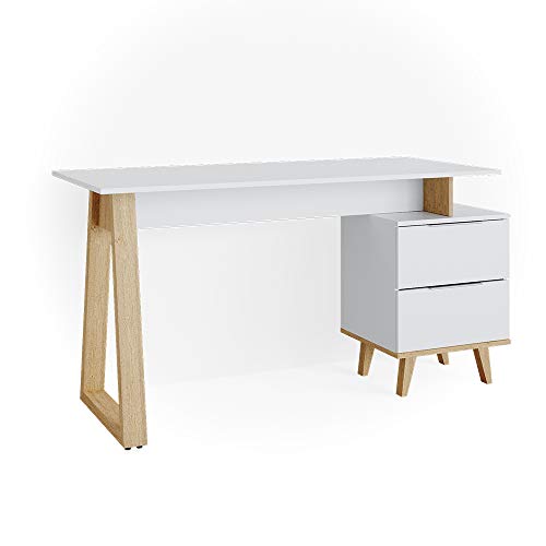 Vicco Schreibtisch Nautica, Arbeitstisch für das Büro, Weiß/Eiche, 138 x 60 cm mit Schubladen L von Vicco