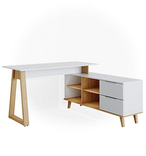 Vicco Schreibtisch Nautica, Arbeitstisch für das Büro, Weiß/Eiche, 138 x 60 cm mit Schubladen XXL von Vicco