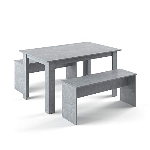 Vicco Esstisch Set Sentio, Küchentisch, Beton, 90 x 140 cm mit 2 Bänken von Vicco