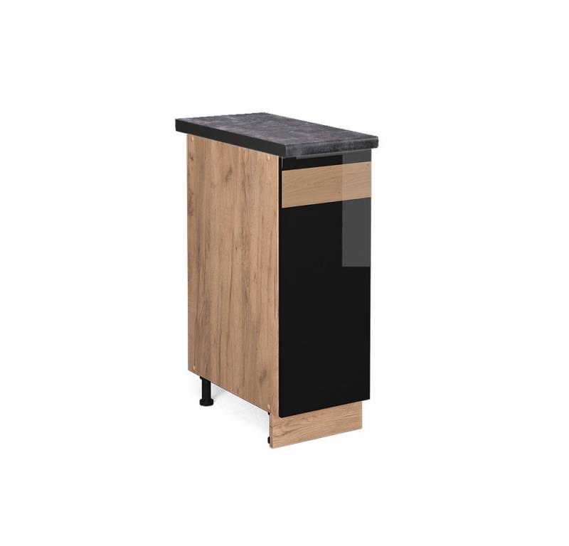 Vicco Apothekerschrank Fame-Line, Schwarz Eiche hochglanz/Goldkraft Eiche, 30 cm, AP Anthr... von Vicco