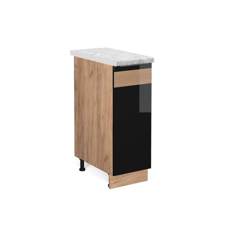 Vicco Apothekerschrank Fame-Line Schwarz Eiche hochglanz/Goldkraft Eiche 30 cm AP Marmor von Vicco