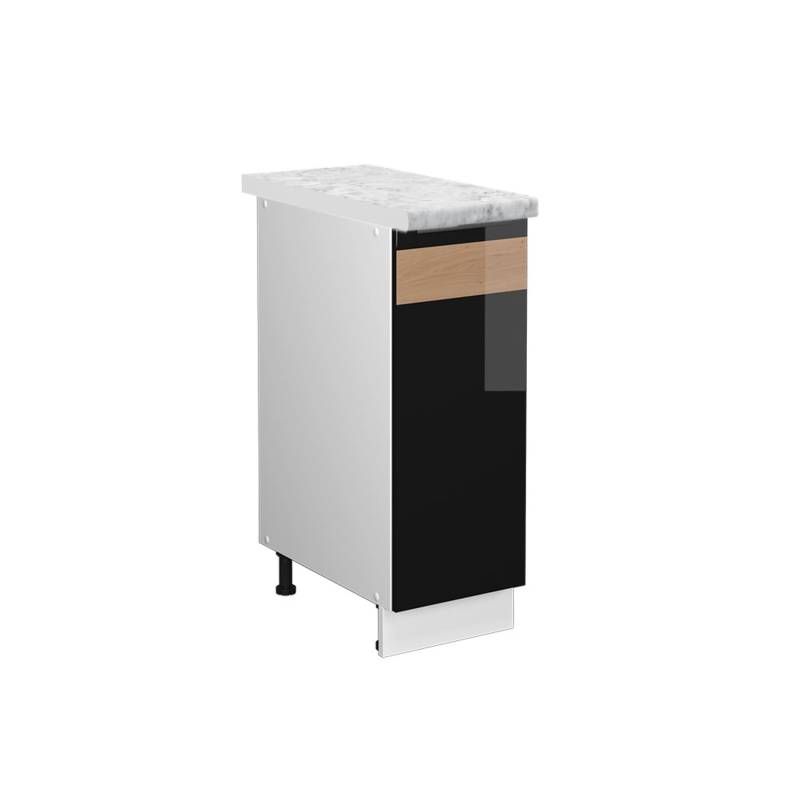 Vicco Apothekerschrank Fame-Line Schwarz Eiche hochglanz/Weiß 30 cm AP Marmor von Vicco