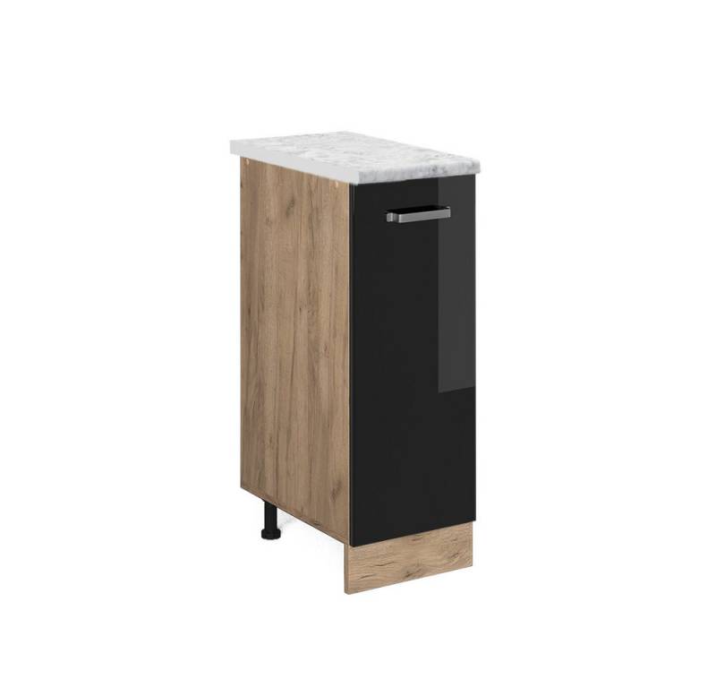 Vicco Apothekerschrank R-Line, Schwarz Hochglanz/Goldkraft Eiche, 30 cm AP Marmor von Vicco