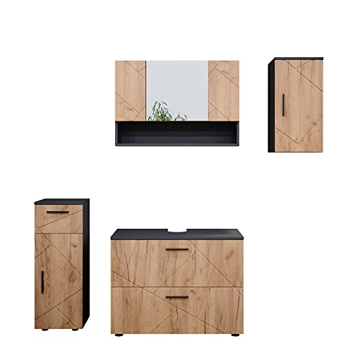 Vicco Badmöbel-Set Irma, Badezimmerschrank-Set, Anthrazit/Eiche, 4 Teile von Vicco