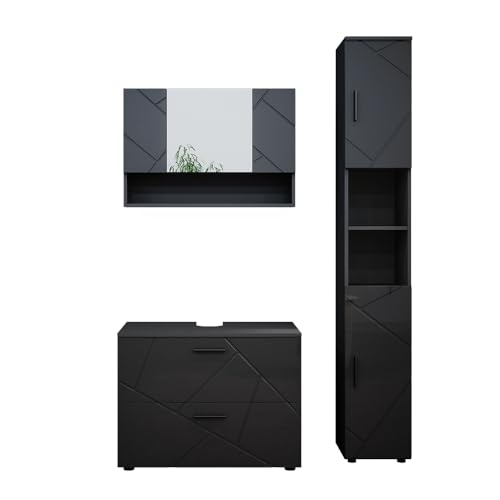 Vicco Badmöbel Set Irma, Anthrazit Hochglanz, 3 Teile, mit Spiegelschrank 80 cm von Vicco