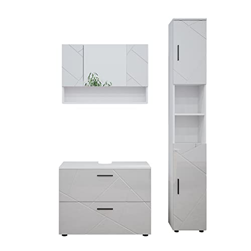 Vicco Badmöbel Set Irma, Weiß Hochglanz, 3 Teile, mit Spiegelschrank 80 cm von Vicco