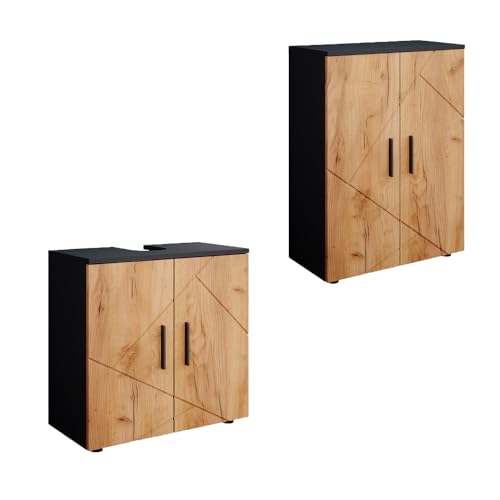 Vicco Badmöbel-Set Goldkraft Eiche/Anthrazit Irma, bestehend aus Waschbeckenunterschrank, Midischrank - Harmonische Farb- und Materialkombinationen von Vicco