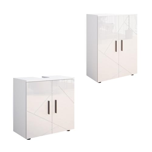 Vicco Badmöbel-Set Weiß Hochglanz Irma, bestehend aus Waschbeckenunterschrank, Midischrank - Harmonische Farb- und Materialkombinationen Vicco Badmöbel-Set Weiß Hochglanz Irma, bestehend aus Waschbeckenunterschrank, Midischrank - Harmonische Farb- und Materialkombinationen von Vicco