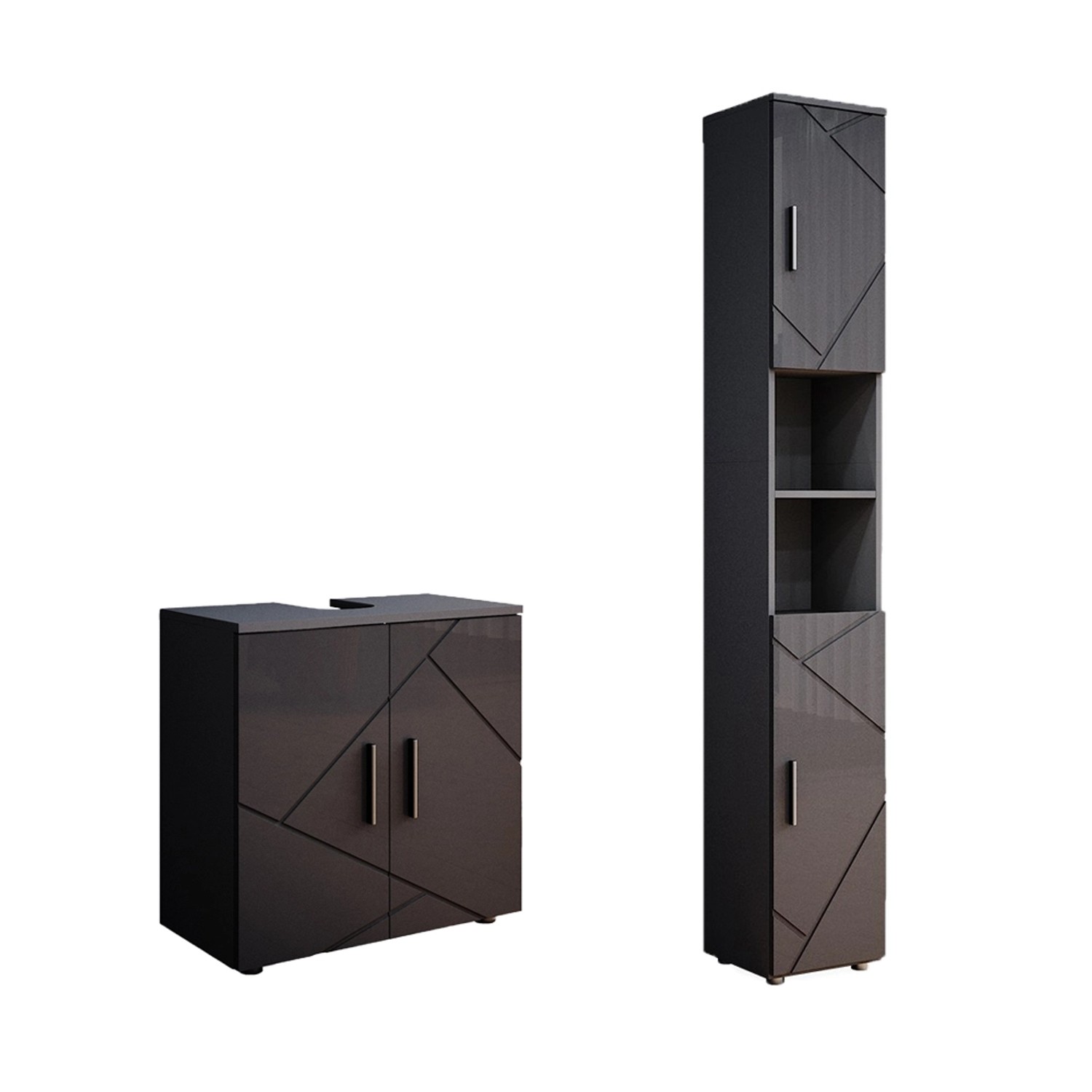 Vicco Badezimmermöbel-Set Irma Anthrazit Hochglanz 2 Teile mit Hochschrank Vicco Badezimmermöbel-Set Irma Anthrazit Hochglanz 2 Teile mit Hochschrank von Vicco