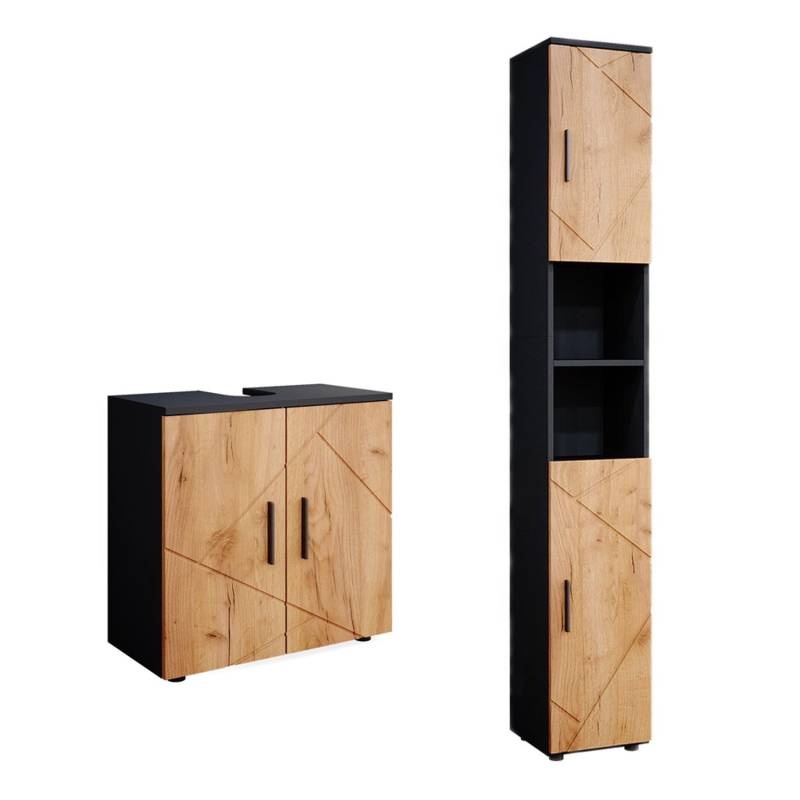 Vicco Badezimmermöbel-Set Irma Goldkraft Eiche/Anthrazit 2 Teile mit Hochschrank von Vicco