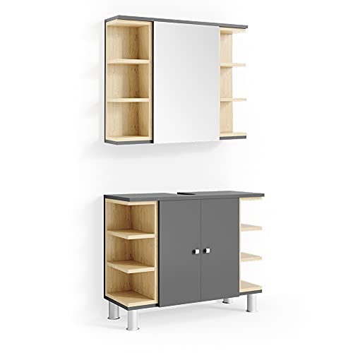 Vicco Badmöbel-Set Anthrazit Aquis, bestehend aus Waschbeckenunterschrank, Bad Spiegelschrank - Offene und geschlossene Fächer für Flexible Aufbewahrung Vicco Badmöbel-Set Anthrazit Aquis, bestehend aus Waschbeckenunterschrank, Bad Spiegelschrank - Offene und geschlossene Fächer für Flexible Aufbewahrung von Vicco