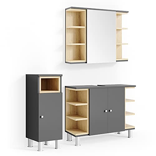 Vicco Badmöbel-Set Anthrazit Aquis, bestehend aus Bad Spiegelschrank, Waschbeckenunterschrank, Midischrank - Offene und geschlossene Fächer für Flexible Aufbewahrung Vicco Badmöbel-Set Anthrazit Aquis, bestehend aus Bad Spiegelschrank, Waschbeckenunterschrank, Midischrank - Offene und geschlossene Fächer für Flexible Aufbewahrung von Vicco