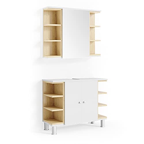Vicco Badmöbel-Set Weiß Aquis, bestehend aus Waschbeckenunterschrank, Bad Spiegelschrank - Offene und geschlossene Fächer für Flexible Aufbewahrung Vicco Badmöbel-Set Weiß Aquis, bestehend aus Waschbeckenunterschrank, Bad Spiegelschrank - Offene und geschlossene Fächer für Flexible Aufbewahrung von Vicco
