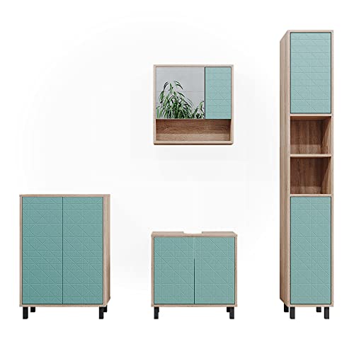 Vicco Badmöbel-Set Mintgrün Agasta, bestehend aus Badspiegelschrank, Waschbeckenunterschrank, Midischrank, Hochschrank - Mattes Finish für modernen Minimalismus von Vicco