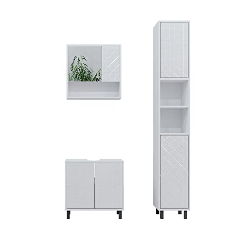 Vicco Badmöbel-Set Weiß Agasta, bestehend aus Bad Spiegelschrank, Waschbeckenunterschrank, Hochschrank - Mattes Finish für modernen Minimalismus Vicco Badmöbel-Set Weiß Agasta, bestehend aus Bad Spiegelschrank, Waschbeckenunterschrank, Hochschrank - Mattes Finish für modernen Minimalismus von Vicco