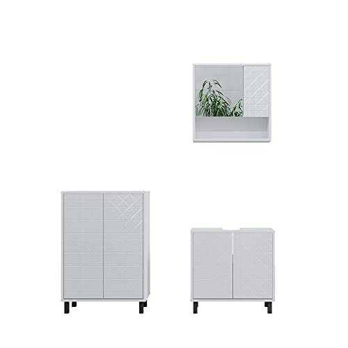 Vicco Badmöbel-Set Weiß Agasta, bestehend aus Bad Spiegelschrank, Waschbeckenunterschrank, Midischrank - Mattes Finish für modernen Minimalismus Vicco Badmöbel-Set Weiß Agasta, bestehend aus Bad Spiegelschrank, Waschbeckenunterschrank, Midischrank - Mattes Finish für modernen Minimalismus von Vicco