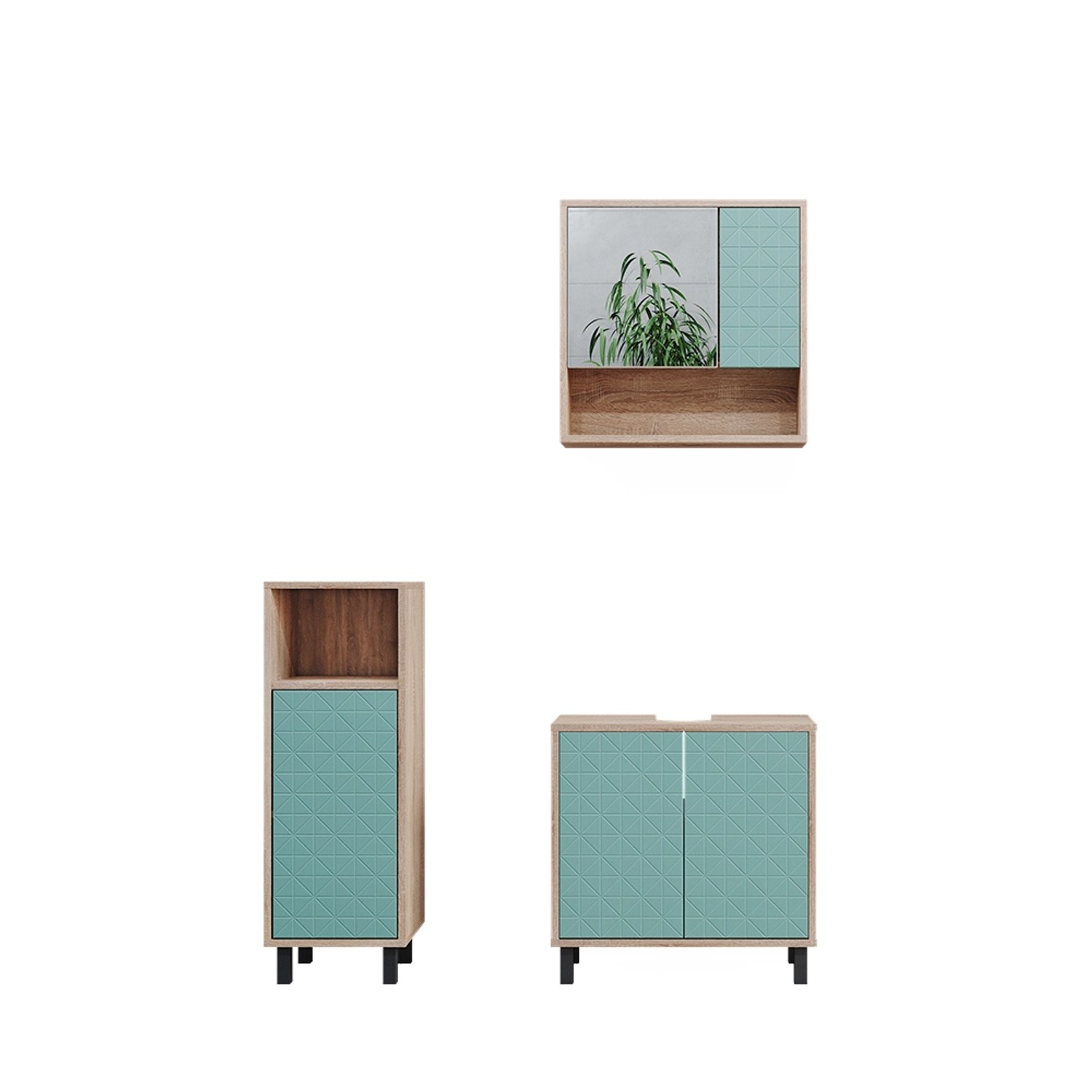 Vicco Badmöbel-Set Agasta Mintgrün/Sonoma 3 Teile mit Midischrank von Vicco