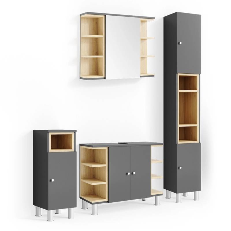 Vicco Badmöbel-Set Aquis Anthrazit/Eiche 4 Teile von Vicco