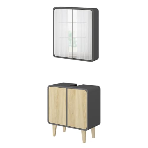 Vicco Badmöbel-Set Arla, Badezimmerschrank-Set, Anthrazit/Eiche, 2 Teile von Vicco