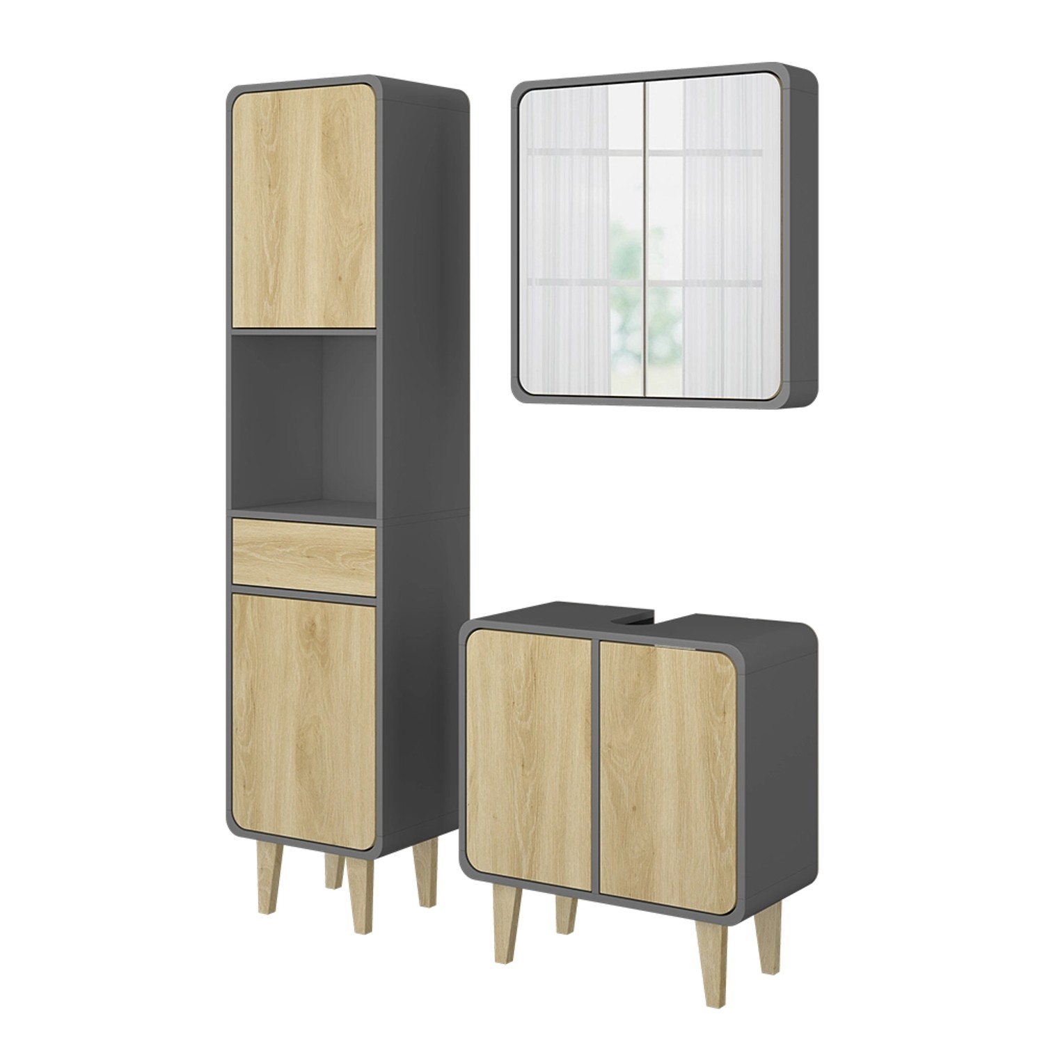 Vicco Badmöbel-Set Arla Anthrazit/Eiche 3 Teile mit Hochschrank Vicco Badmöbel-Set Arla Anthrazit/Eiche 3 Teile mit Hochschrank von Vicco