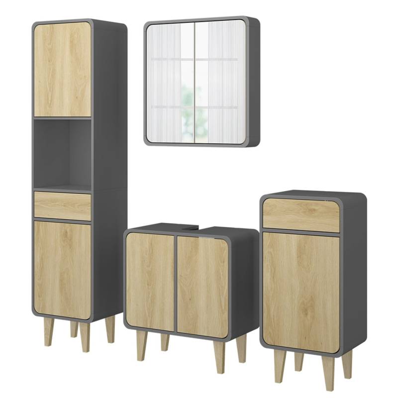 Vicco Badmöbel-Set Arla Anthrazit/Eiche 4 Teile von Vicco