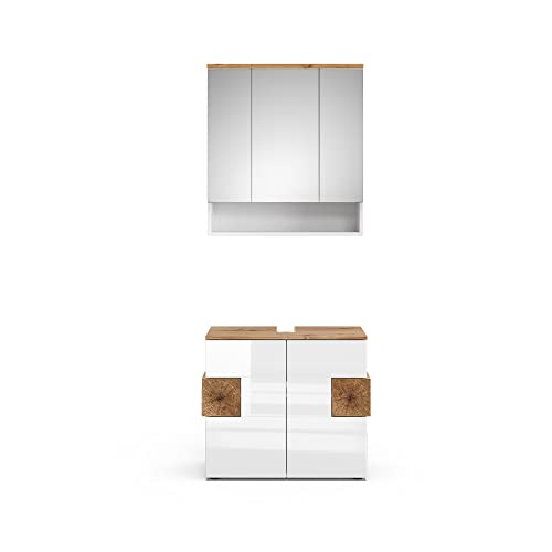 Vicco Badmöbel-Set Weiß Eden, bestehend aus Bad Spiegelschrank, Waschbeckenunterschrank - Unterschrank- und Hängeschrank-Kombination von Vicco
