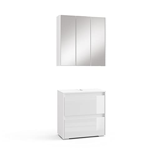 Vicco Badmöbel-Set Weiß Majest, bestehend aus Waschbeckenunterschrank, Bad Spiegelschrank - Kombination aus Schubladen & Regalen von Vicco