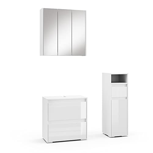 Vicco Badmöbel-Set Majest, Weiß/Weiß Hochglanz, 3 Teile von Vicco