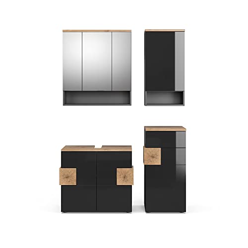 Vicco Badmöbel-Set Anthrazit Eden, bestehend aus Bad Spiegelschrank, Waschbeckenunterschrank, Midischrank, Hängeschrank - Unterschrank- und Hängeschrank-Kombination von Vicco