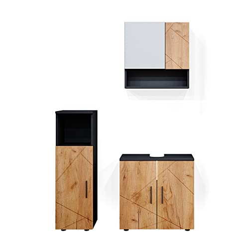 Vicco Badmöbel-Set Goldkraft Eiche/Anthrazit Irma, bestehend aus Bad Spiegelschrank, Waschbeckenunterschrank, Midischrank - Versteckter Stauraum hinter eleganten Türen von Vicco