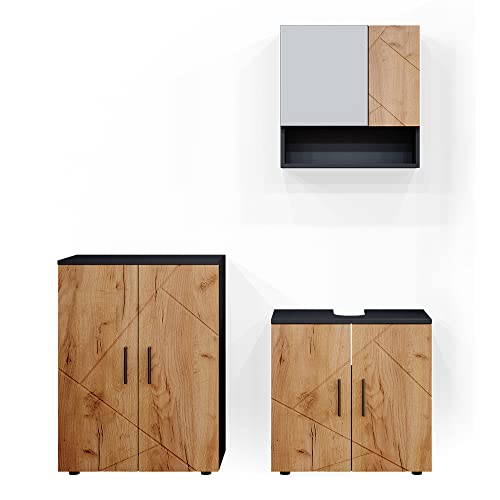 Vicco Badmöbel-Set Goldkraft Eiche/Anthrazit Irma, bestehend aus Bad Spiegelschrank, Waschbeckenunterschrank, Midischrank - Versteckter Stauraum hinter eleganten Türen Vicco Badmöbel-Set Goldkraft Eiche/Anthrazit Irma, bestehend aus Bad Spiegelschrank, Waschbeckenunterschrank, Midischrank - Versteckter Stauraum hinter eleganten Türen von Vicco