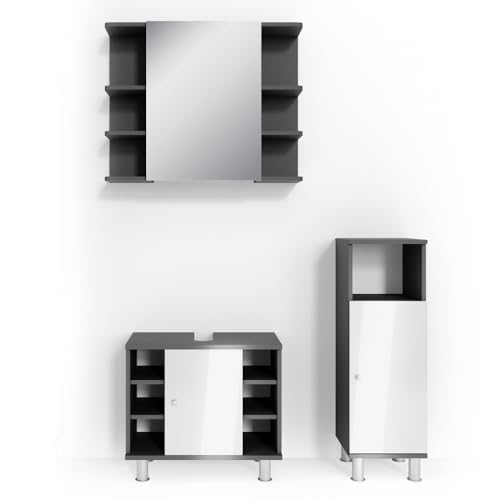 Vicco Badmöbel-Set Anthrazit Fynn, bestehend aus Bad Spiegelschrank, Waschbeckenunterschrank, Midischrank - mit Fächern für Flexible Aufbewahrung von Vicco
