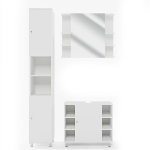 Vicco Badmöbel Set Fynn, Weiß, 3 Teile, mit Hochschrank von Vicco
