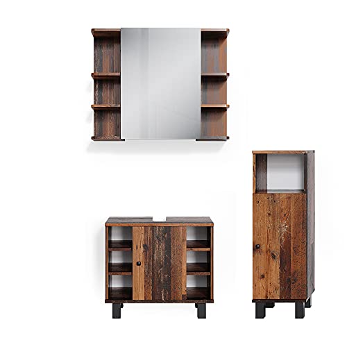 Vicco Badmöbel-Set Eiche rustikal Fynn, bestehend aus Bad Spiegelschrank, Waschbeckenunterschrank, Midischrank - mit Fächern für Flexible Aufbewahrung von Vicco