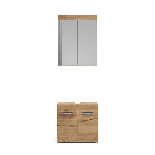 Vicco Badmöbel-Set Eiche Wotan Luna, bestehend aus Bad Spiegelschrank, Waschbeckenunterschrank - Clevere Innenaufteilung für perfekte Ordnung von Vicco