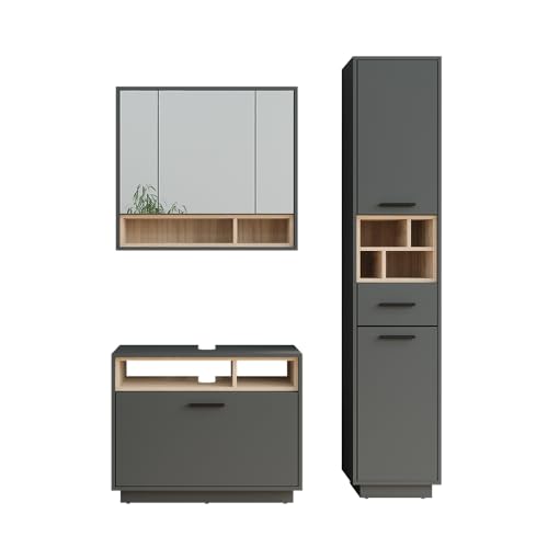 Vicco Badmöbel-Set Anthrazit/Sonoma Beatrice, bestehend aus Bad Spiegelschrank, Waschbeckenunterschrank, Hochschrank - Harmonische Kombination für EIN stimmiges Bild Vicco Badmöbel-Set Anthrazit/Sonoma Beatrice, bestehend aus Bad Spiegelschrank, Waschbeckenunterschrank, Hochschrank - Harmonische Kombination für EIN stimmiges Bild von Vicco