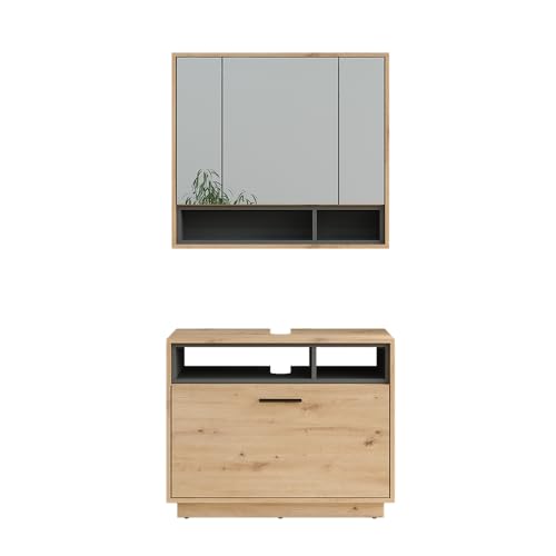 Vicco Badmöbel-Set Artisan Eiche/Anthrazit Beatrice, bestehend aus Waschbeckenunterschrank, Spiegelschrank - Harmonische Kombination für EIN stimmiges Bild von Vicco