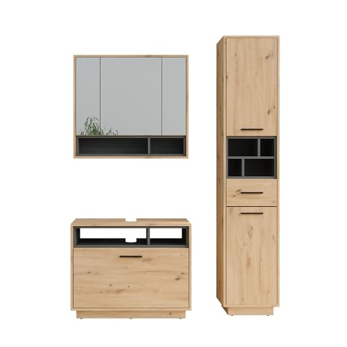 Vicco Badmöbel-Set Artisan Eiche/Anthrazit Beatrice, bestehend aus Bad Spiegelschrank, Waschbeckenunterschrank, Hochschrank - Harmonische Kombination für EIN stimmiges Bild von Vicco