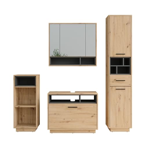 Vicco Badmöbel-Set Artisan Eiche/Anthrazit Beatrice, bestehend aus Badspiegelschrank, Waschbeckenunterschrank, Midischrank, Hochschrank - Harmonische Kombination für EIN stimmiges Bild von Vicco
