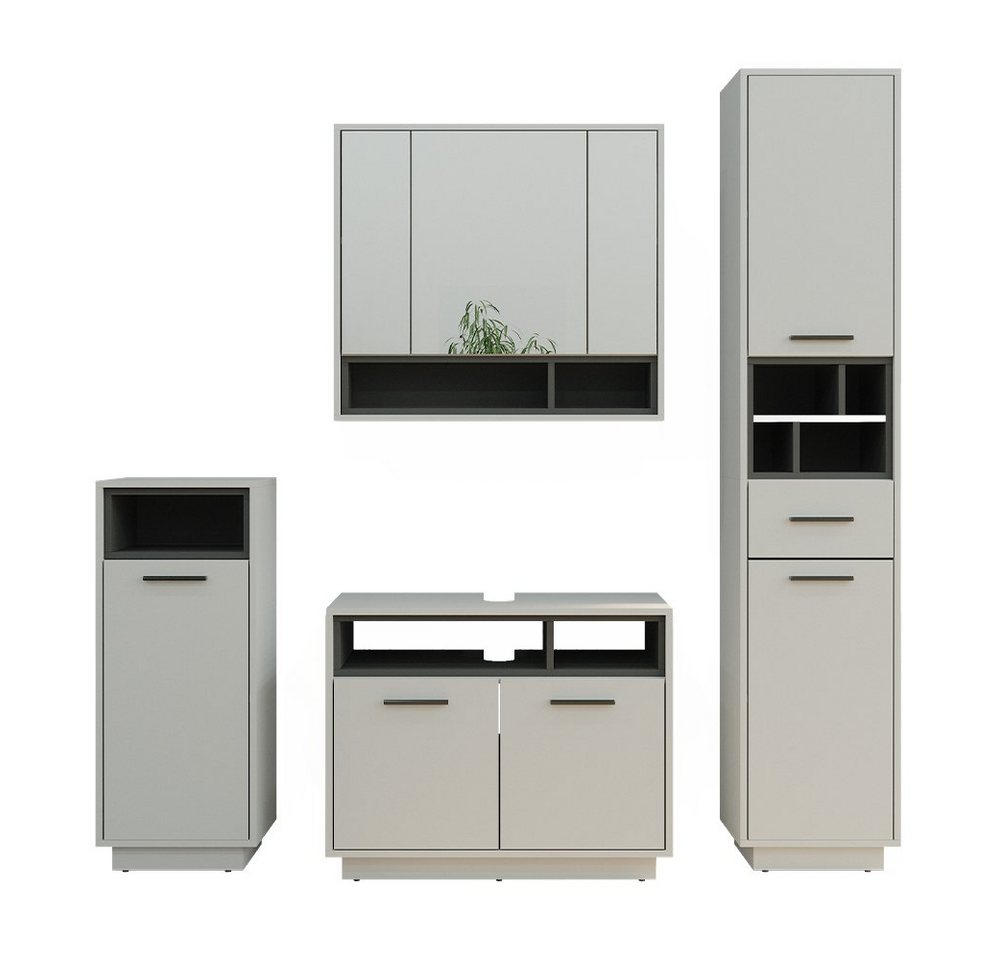 Vicco Badmöbel-Set Beatrice, Grau/Anthrazit, 4 Teile, (4-St., 4-er Set) von Vicco