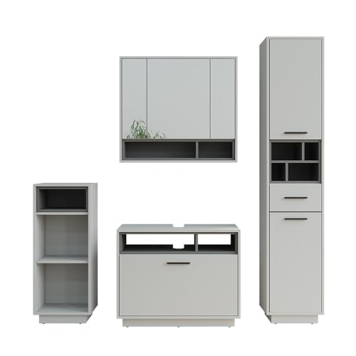 Vicco Badmöbel-Set Grau/Anthrazit Beatrice, bestehend aus Badspiegelschrank, Waschbeckenunterschrank, Midischrank, Hochschrank - Harmonische Kombination für EIN stimmiges Bild von Vicco