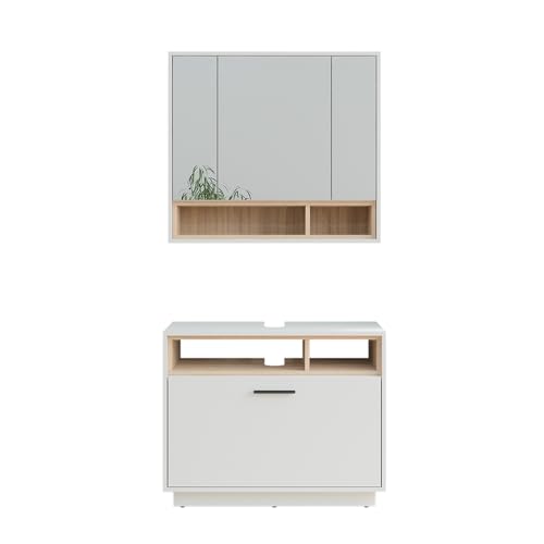 Vicco Badmöbel-Set Weiß/Sonoma Beatrice, bestehend aus Waschbeckenunterschrank, Spiegelschrank - Harmonische Kombination für EIN stimmiges Bild Vicco Badmöbel-Set Weiß/Sonoma Beatrice, bestehend aus Waschbeckenunterschrank, Spiegelschrank - Harmonische Kombination für EIN stimmiges Bild von Vicco