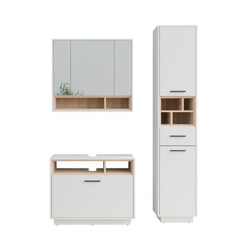 Vicco Badmöbel-Set Weiß/Sonoma Beatrice, bestehend aus Bad Spiegelschrank, Waschbeckenunterschrank, Hochschrank - Harmonische Kombination für EIN stimmiges Bild Vicco Badmöbel-Set Weiß/Sonoma Beatrice, bestehend aus Bad Spiegelschrank, Waschbeckenunterschrank, Hochschrank - Harmonische Kombination für EIN stimmiges Bild von Vicco